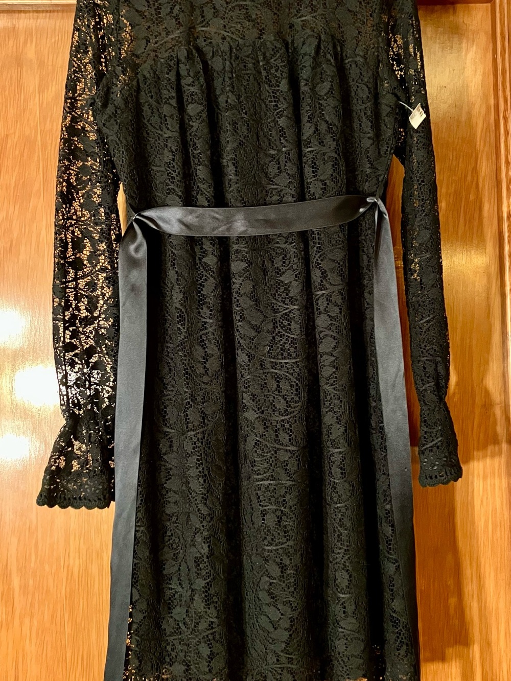 Source Unknown Black Lace Midi Dress with Satin Belt